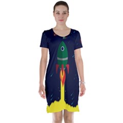 Rocket Halftone Astrology Astronaut Short Sleeve Nightdress by Wegoenart