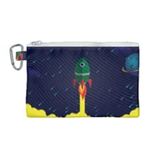 Rocket Halftone Astrology Astronaut Canvas Cosmetic Bag (medium) by Wegoenart