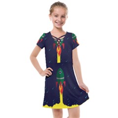 Rocket Halftone Astrology Astronaut Kids  Cross Web Dress by Wegoenart