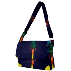 Rocket Halftone Astrology Astronaut Full Print Messenger Bag (l)