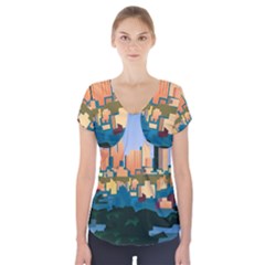 City Buildings Urban Dawn Short Sleeve Front Detail Top by Wegoenart