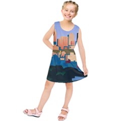 City Buildings Urban Dawn Kids  Tunic Dress by Wegoenart