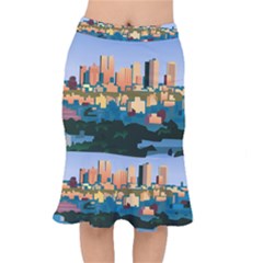 City Buildings Urban Dawn Short Mermaid Skirt by Wegoenart