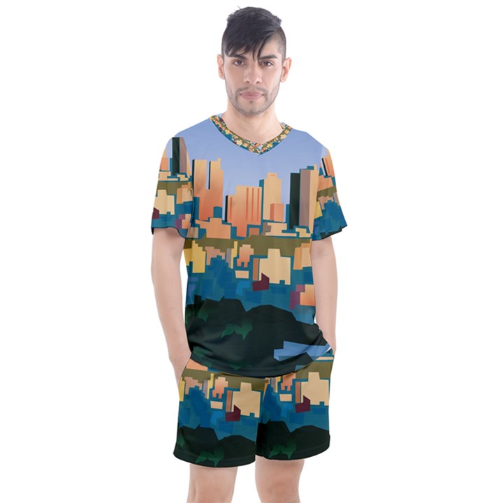 City Buildings Urban Dawn Men s Mesh Tee and Shorts Set