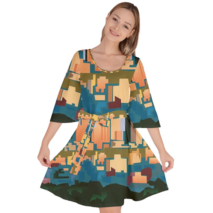 City Buildings Urban Dawn Velour Kimono Dress