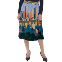 City Buildings Urban Dawn Classic Velour Midi Skirt  by Wegoenart