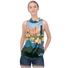 City Buildings Urban Dawn High Neck Satin Top by Wegoenart