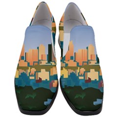 City Buildings Urban Dawn Women Slip On Heel Loafers by Wegoenart