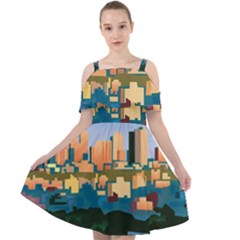 City Buildings Urban Dawn Cut Out Shoulders Chiffon Dress