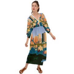 City Buildings Urban Dawn Grecian Style  Maxi Dress by Wegoenart