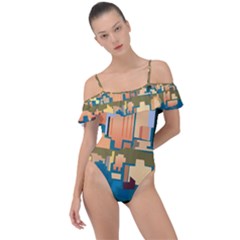 City Buildings Urban Dawn Frill Detail One Piece Swimsuit