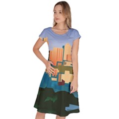 City Buildings Urban Dawn Classic Short Sleeve Dress by Wegoenart