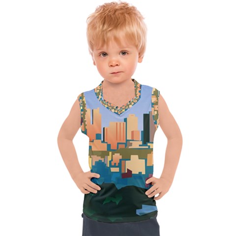 City Buildings Urban Dawn Kids  Sport Tank Top by Wegoenart