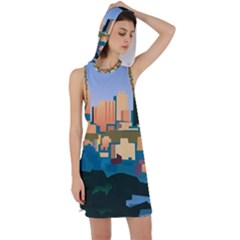 City Buildings Urban Dawn Racer Back Hoodie Dress