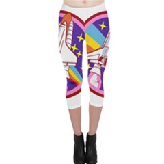 Pink Rainbow Rocket Capri Leggings  by Wegoenart