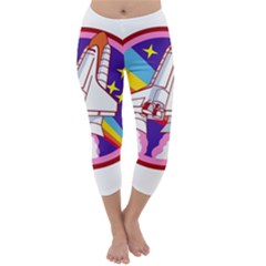 Pink Rainbow Rocket Capri Winter Leggings  by Wegoenart