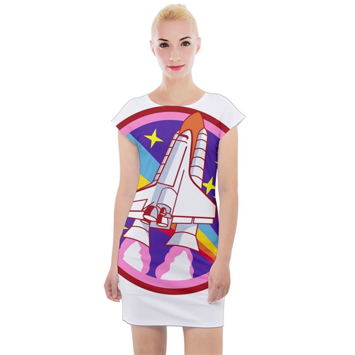 Pink Rainbow Rocket Cap Sleeve Bodycon Dress