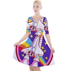 Pink Rainbow Rocket Quarter Sleeve A-line Dress by Wegoenart