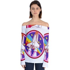 Pink Rainbow Rocket Off Shoulder Long Sleeve Top by Wegoenart