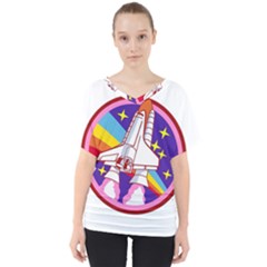 Pink Rainbow Rocket V-neck Dolman Drape Top by Wegoenart