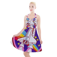 Pink Rainbow Rocket Halter Party Swing Dress  by Wegoenart