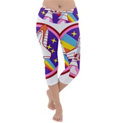 Pink Rainbow Rocket Lightweight Velour Capri Yoga Leggings by Wegoenart