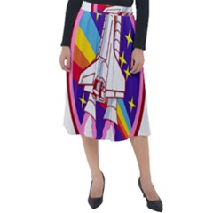 Pink Rainbow Rocket Classic Velour Midi Skirt  by Wegoenart