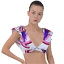 Pink Rainbow Rocket Plunge Frill Sleeve Bikini Top View1