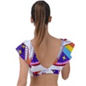 Pink Rainbow Rocket Plunge Frill Sleeve Bikini Top View2