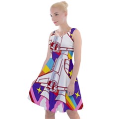 Pink Rainbow Rocket Knee Length Skater Dress