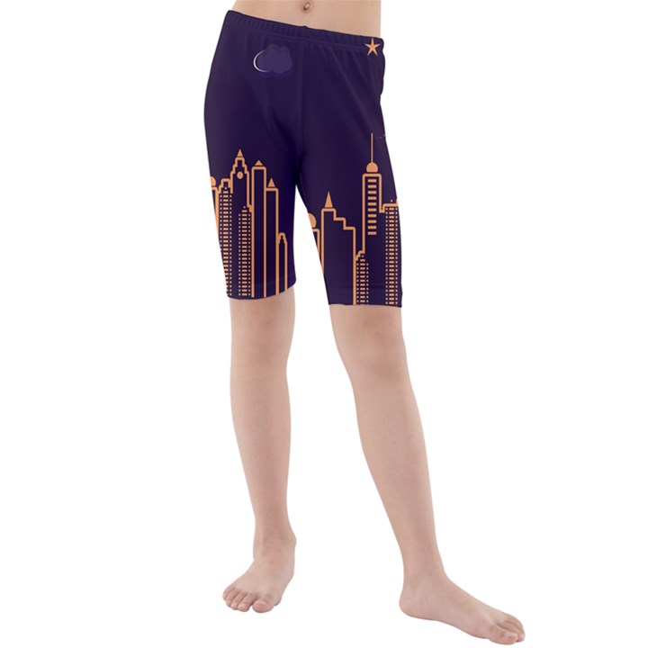 Skyscraper Town Urban Towers Kids  Mid Length Swim Shorts