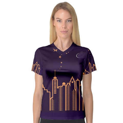 Skyscraper Town Urban Towers V-neck Sport Mesh Tee by Wegoenart