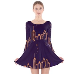 Skyscraper Town Urban Towers Long Sleeve Velvet Skater Dress by Wegoenart