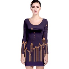 Skyscraper Town Urban Towers Long Sleeve Velvet Bodycon Dress by Wegoenart