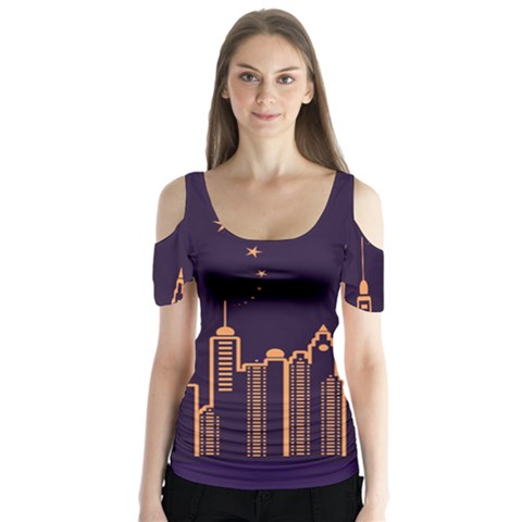 Skyscraper Town Urban Towers Butterfly Sleeve Cutout Tee  by Wegoenart