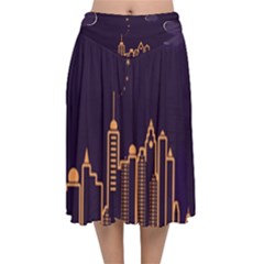 Skyscraper Town Urban Towers Velvet Flared Midi Skirt by Wegoenart