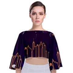 Skyscraper Town Urban Towers Tie Back Butterfly Sleeve Chiffon Top by Wegoenart