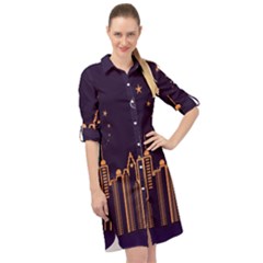 Skyscraper Town Urban Towers Long Sleeve Mini Shirt Dress by Wegoenart