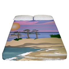 Vacation Island Sunset Sunrise Fitted Sheet (queen Size) by Wegoenart