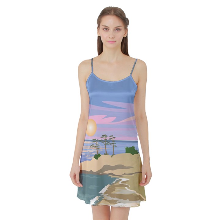 Vacation Island Sunset Sunrise Satin Night Slip