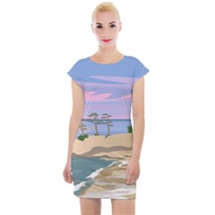 Vacation Island Sunset Sunrise Cap Sleeve Bodycon Dress by Wegoenart