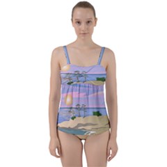 Vacation Island Sunset Sunrise Twist Front Tankini Set by Wegoenart