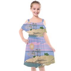 Vacation Island Sunset Sunrise Kids  Cut Out Shoulders Chiffon Dress by Wegoenart