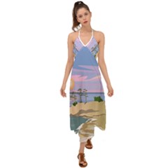 Vacation Island Sunset Sunrise Halter Tie Back Dress 