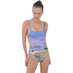 Vacation Island Sunset Sunrise Tie Strap One Piece Swimsuit