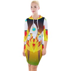 Rocket Take Off Missiles Cosmos Quarter Sleeve Hood Bodycon Dress by Wegoenart