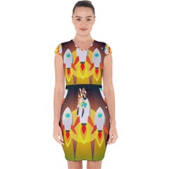 Rocket Take Off Missiles Cosmos Capsleeve Drawstring Dress 