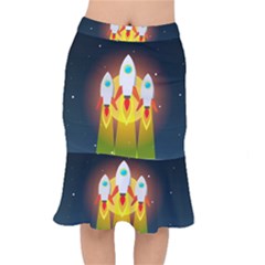 Rocket Take Off Missiles Cosmos Short Mermaid Skirt by Wegoenart