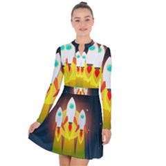 Rocket Take Off Missiles Cosmos Long Sleeve Panel Dress