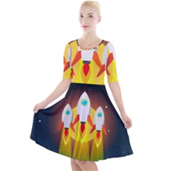 Rocket Take Off Missiles Cosmos Quarter Sleeve A-line Dress